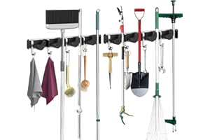 GARTOL 2 Stück Besenhalterung Wand, Gerätehalter, Gartengerätehalter Wand, Wandaufhänger für Haushaltswaren (4 Schlitze mit 4 Haken)