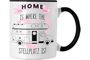 Trendation - Wohnwagen Camper Tasse Geschenke Wohnmobil für Männer Campingwagen Geschenkidee Zubehör Camping Opa Oma Rentner Lustig Grafik Home Is Where The Stellplatz Is (Schwarz)