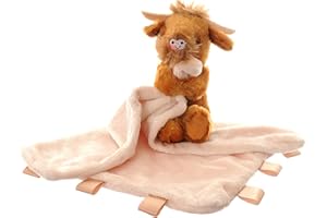 Ziggle Baby Comforter for Newborns | Soft Highland Cow Plush Blanket Toy | Newborn Essentials and Cow Blanket Gift | New Baby Boy or Girl Gift Idea | Eco Friendly | 30x30cm