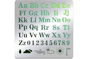BENECREAT Stencil con numeri dell'alfabeto, riutilizzabili, in acciaio inox, per artigianato e pittura su legno, pavimenti, piastrelle, pareti, mobili, 15,6 x 15,6 cm