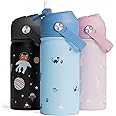 wigglywhale Stainless Steel Water Bottle for Kids - Leak Proof Kids Water Bottle for School - 380ML BPA-Free Toddler Water Bottle with Straw, Double Wall for Hot & Cold Liquids