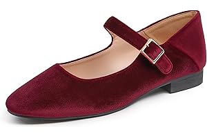 Feversole Women's Square Toe Mary Jane Fashion，Punta Quadrata Easy Buckle Tacco Basso Slip On Flats in Pelle vegana