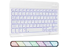 Ultra-Slim Wireless Bluetooth Backlit Keyboard - XIWMIX 7 Colors Rechargeable Portable Silent Keyboard for iPad 10.2/iPad Air/iPad 9.7/Pro/Mini/Samsung/Tablets/iOS/Android/Windows, UK Layout (white)