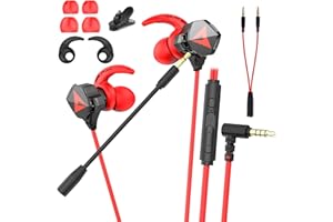BraveKoi In Ear Kopfhörer, Gaming Kopfhörer mit Kabel und Mikrofon, Lärmminderung, Stereo-Bassleistung, 3,5 mm Klinkenstecker Earbuds, In-Ear Ohrhörer für Phone, MP3/MP4 Player, Computer, Tablet (Rot)
