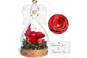 INYESKON Ewige Rose Geschenke, Ewige Rose in Engel Glaskuppel, Konservierte Blumen Handgemachte Ewige Rose für Frauen Freundin Mutter zu Valentinstag Weihnachten Geburtstag (Rot) 1×stück
