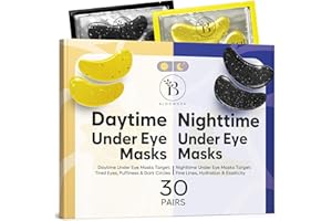 BLOOMORA Patch Occhi Giorno e Notte, Maschera Occhi con Caffeina, Collagene e Acido Ialuronico, Patch Occhiaie e Borse, Maschera Occhiaie, Eye Mask per l'idratazione e Gonfiore (30 Paia)