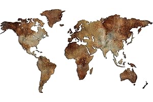Giallobus - Mappa del Mondo - Stile Industriale Effetto RUGGINE - Decorazione da Parete in Legno MDF - Quadri Moderni Soggiorno - 130X72 CM
