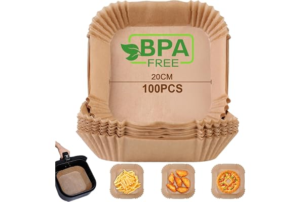 AiQInu Papier Sulfurisé pour Air Fryer,100 Pièces 20cm Cuisson Paper Liner,Food-Grade BPA gratuit, Jetable Antiadhésive Sans Huile Papier Parchemin Accessoires pour 4.5-6L Friteuse à Air
