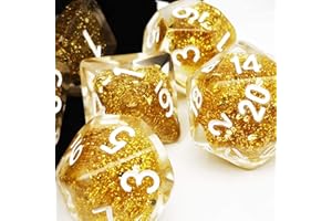 Haxtec Glitter DND Würfel Set 7PCS Polyeder D Würfel für Rollenspiel Würfel Spiele als Dungeons und Drachen-Gold Glitter Würfel