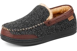 LongBay Men’s Moccasin Slippers Memory Foam Warm House Shoes Indoor Outdoor Rubber Sole