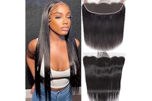 DUAUJUIU Lace Frontals 13x4 Straight HD Transparent Lace Frontal Closure Human Hair Pre Plucked with Natural Hairline Ear to Ear Natural Color Brazilian Hair for Women 16 Inch