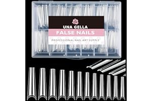 UNA GELLA Capsules Américaines Ongles Extra Longs Ballerine, 216 Pièces 12 Tailles Demi Capsules Ongles Faux Ongle XXL Acrylique avec Boîte pour Salon de Manucure et DIY Nail Art à la Maison