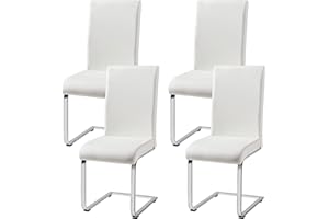 Yaheetech Dining Chairs Set of 4 White Modern Dining Chairs Kitchen Chairs Faux Leather with Chrome Legs High Back Cafe Dining Room Furniture