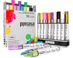 PINTASA Acrylic Paint Pens, Set of 18 Premium Art Markers for Rock Painting, Glass, Canvas, Resin, Porcelain, Wood, Mug, Fabr