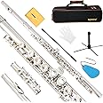 BQKOZFIN C Flutes Closed Hole 16 Keys Flute for Beginners Student Flute Instrument with Cleaning Kit, Stand, Carrying Case, Gloves, Tuning Rod, Nickel