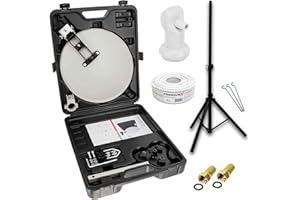 PremiumX Camping TV SAT Anlage Satelliten-Schüssel Single LNB 10m Kabel F-Stecker im Koffer Camp Stativ