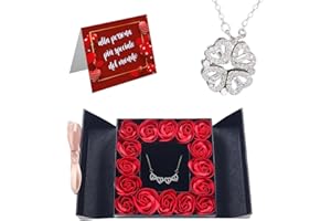 ÏMPRÜM Idea Regalo Festa Della Mamma Compleanno,Idee Regali Originali Donna,16 Rose Stabilizzate, Collana Per La Mamma Figlio Figlia,Scatola Regalo Per Sorprese Romantiche, (Nero Quadrifoglio)