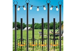 Orifesio 4 Pack String Light Poles, 10FT Metal Poles with Fork for Outdoor String Lights, Heavy Duty Lighting Stand for Outside, Patio, Garden, Deck, Backyard, Wedding, Party, Christmas Decoration