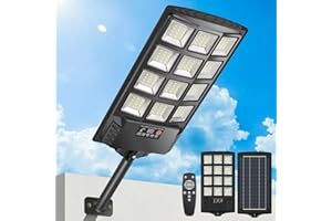 PEAKRO Farolas Solares Exterior 400W, 6500K Potente Foco LED Solar con Control Remoto, IP67 Impermeable Farola Solar Sensor de Movimiento, Lámpara Exterior Luz de Seguridad Jardín Patio, 1 Pack