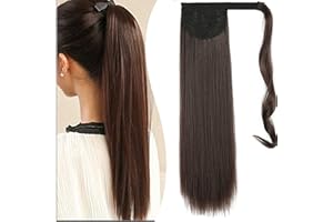 Inscca Coda Finta Ponytail Capelli 4# Marrone Medio 60cm Extension Finta per Donna Lisci Posticci Ponytail Lunga 22" Wave 100g