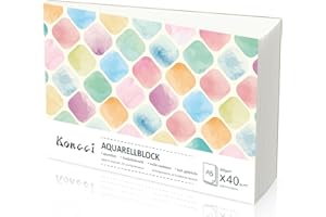 Koncci Papier Aquarelle - A5 (14.8x21cm) - 40 Feuilles Blanc naturel pressé à froid et sans acide Papier Aquarelle 300g - Carnet Aquarelle pour aquarelle, gouache et autres techniques mixtes