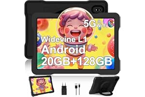 UJJ Tablette10 Pouces Android Tablette Tactile avec 20Go RAM+128Go ROM (TF 1To),Octa-cœur,2.0 GHz,GMS Widevine L1,WiFi 6,6000mAh,5MP+8MP,Bluetooth 5.0,1280 * 800 HD, Tablette avec EVA Cas anti-chute -Noir