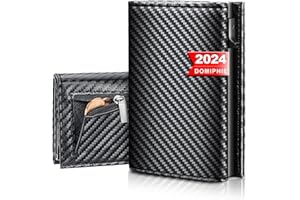 DOMIPHIE Slim Wallet Mit Münzfach - Geldbörse Herren - Smart Wallet Herren - RFID Blocking Minimalist Credit Card Holder - Lockcard Wallets for Men with Gift Box(Carbon Black)