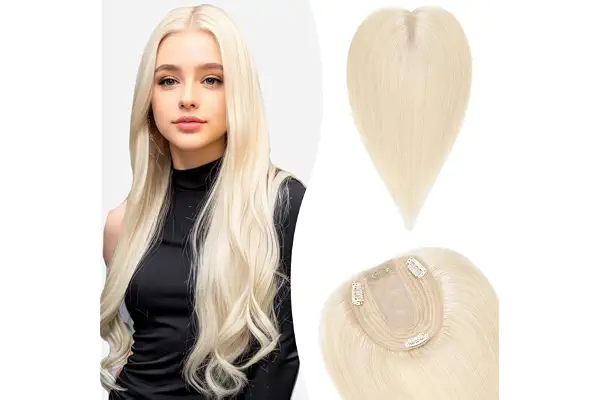 15 cm (27 g) Extensiones de Clip de Pelo Natural Prótesis Capilar Mujer Encaje 10cm*12cm 100% Remy Cabello Humano Flequillo Postizo Hair Topper #60 Rubio Platino