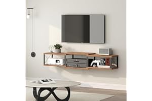 MAHANCRIS Mobile TV a Parete Sospeso, Console Multimediale con Mensole, Centro di Intrattenimento Galleggiante per Soggiorno, Camera da Letto, Ufficio, Marrone Vintage ATVHR10101