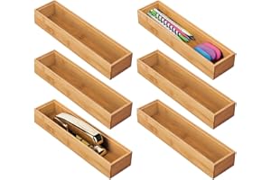 MDESIGN mDesgn 6er-Set Aufbewahrungsbox für Schreibtisch und Badezimmer – rechteckige Schubladenbox aus Bambus – hochwertiger Schreibtisch Organizer für Bürobedarf und Bastelsachen – naturfarben