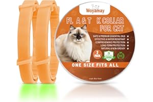 Woyamay Collier Anti Puces pour Chat, Lumineux Collier Chat Anti Puces et Tiques Réglable, 8 Mois de Protection Collier Anti Tique Chat Résistant à l'eau pour Tous Les Chats, Orange (2 Pièce)