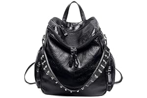 UTO Sac porté Dos Femme Sac à dos Sangle Rivet Orné PU Cuir Doux Vogue Elégant Fashion Noir
