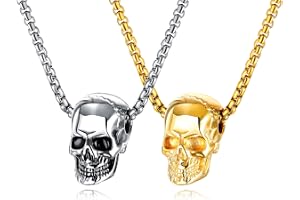 Kawailay 2 st dödskalle halsband skelett huvud kedja gotisk punk biker rock hip hop hänge halsband för män kvinnor - guld och