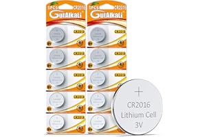 GutAlkaLi CR2016 3V Lithium Coin Cell Battery 10 Pack Mercury-free, Long Life Strong Power 3 Volt Lithium Flat Batteries for electronic devices; Watch, household ítems, car remote key
