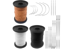 CKANDAY Lot de 21 aiguilles à main très résistantes, avec 3 rouleaux de fil d'ameublement extra fort, 7 styles d'aiguilles à coudre en cuir et toile et rouleaux de fil en nylon