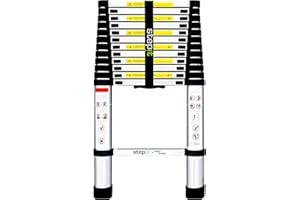 RACKIT StepIt 3.8m Telescopic Ladder Extendable Ladder Multi-Purpose Folding Ladder 150kg | 3 Year Warranty | Aluminium Telescopic Ladders Extendable | Telescopic Step Ladder| EN131-6 Certified