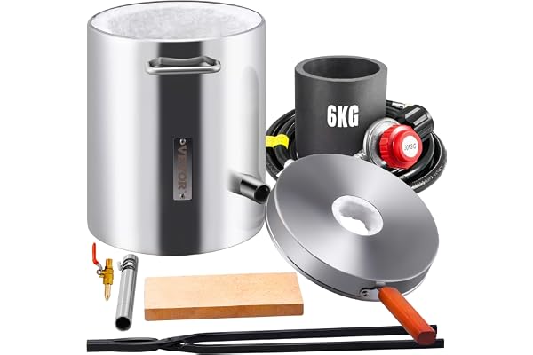 VEVOR Four de Fusion à Gaz 6 kg 1482 ℃ Four à Propane Fonderie avec Creuset en Graphite Kit de Four de Fusion de Métal Corps en Inox 1 Brûleur Pince pour Fondre Or Alu Argent Recyclage des Ferrailles
