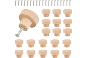 ACONDE Boutons de Porte Ronds en Bois 20 Pièces, 35 MM Armoire Poignée non Peinte avec 20 Vis, pour Tiroirs, Meubles, Boutons de Placard, Commode