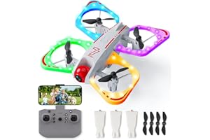 Handwell Drone avec Caméra, Mini Drones pour Enfants, Jouet HD 720P, Drone Radiocommandé avec Lumières LED, Flips 3D,Quadricoptère Jouet d'extérieur Cadeau pour Garçons et Filles de 6 à 8 Ans et Plus