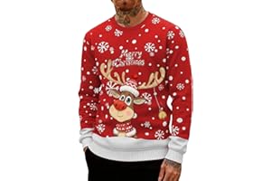 Générique Pull de Noel Homme Sweat Grande Taille Rigolo Impression Sweat-Shirt Hiver Décontracté Drole Sweatshirts Automne Moche Confortable Pullover Manche Longue Col Rond Vêtements S-XXL