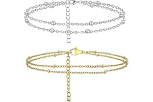 HXLJHALG 2Pcs Silver/Gold Anklet Bracelets Set Adjustable Ankle Chains Bracelets Beach Ankle Bracelets for Women Girls, Summer Beach Anklet Foot Chain Jewelry - 8" to 10" inch - Flexible Fit
