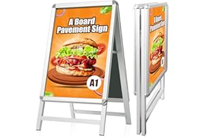 WIIGO Kundenstopper A1 – Doppelseitiger wetterfester Plakatständer, A-Rahmen Ständer Outdoor, Aufsteller für Werbung & Messen (A1, Silber)