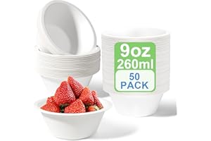 greensight 50 Stück Pappschalen Einweg Suppenschalen 260ML aus Zuckerrohr Einweggeschirr Schalen Einmal Einwegsuppenschale Bio Suppenschüssel Rund Weiß Kompostierbares