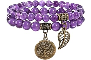 Farfume Pulseras de chakra para mujer - Pulsera de cristales de piedras curativas para mujer Piedras preciosas naturales Yoga Reiki Brazalete - Un juego de pulseras dobles