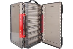 GHVACZS Double Sided Lure Box with Handheld, 14 Compartment Fishing Lure Tackle Box with Drain Hole, 27.5 x 19.5 x 5cm Fishing Tackle Accessory Case for Hard or Soft Lures