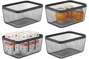 mDesign Set da 4 porta oggetti in filo metallico – Cestino portaoggetti aperto ideale per cucina, bagno, ufficio, lavanderia ecc. – Organizer salvaspazio per la casa – nero