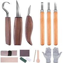 Set Utensili Intaglio in Legno 4 Pezzi con Acciaio Legato Cromo Vanadio, Coltello Sloyd Professionale per Principianti e Professionisti con Manico in Legno