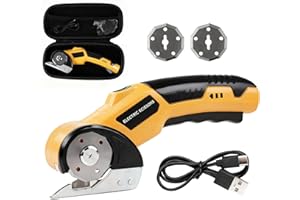Uadme Taglierina Elettrica Rotante, 4,2V/2,0Ah Senza Fili Forbici Elettriche mit 2 Lame e un LED, Cesoia a Batteria per Tessuti Cucito Pelle Tappeti Cartone e Plastica, Batteria Ricaricabile via USB