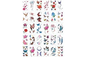 Yesallwas 30 Sheets cute Temporary Tattoo Sticker Fake Tattoos for Women Girls Models,Waterproof Long Lasting Body Art Makeup Sexy Realistic Tattoos -Butterflies, Rose, Flowers