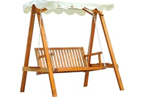 ‎OUTSUNNY Outsunny Hollywoodschaukel Gartenschaukel Schaukelbank Schaukel 2-Sitzer Lärche Natur+Creme